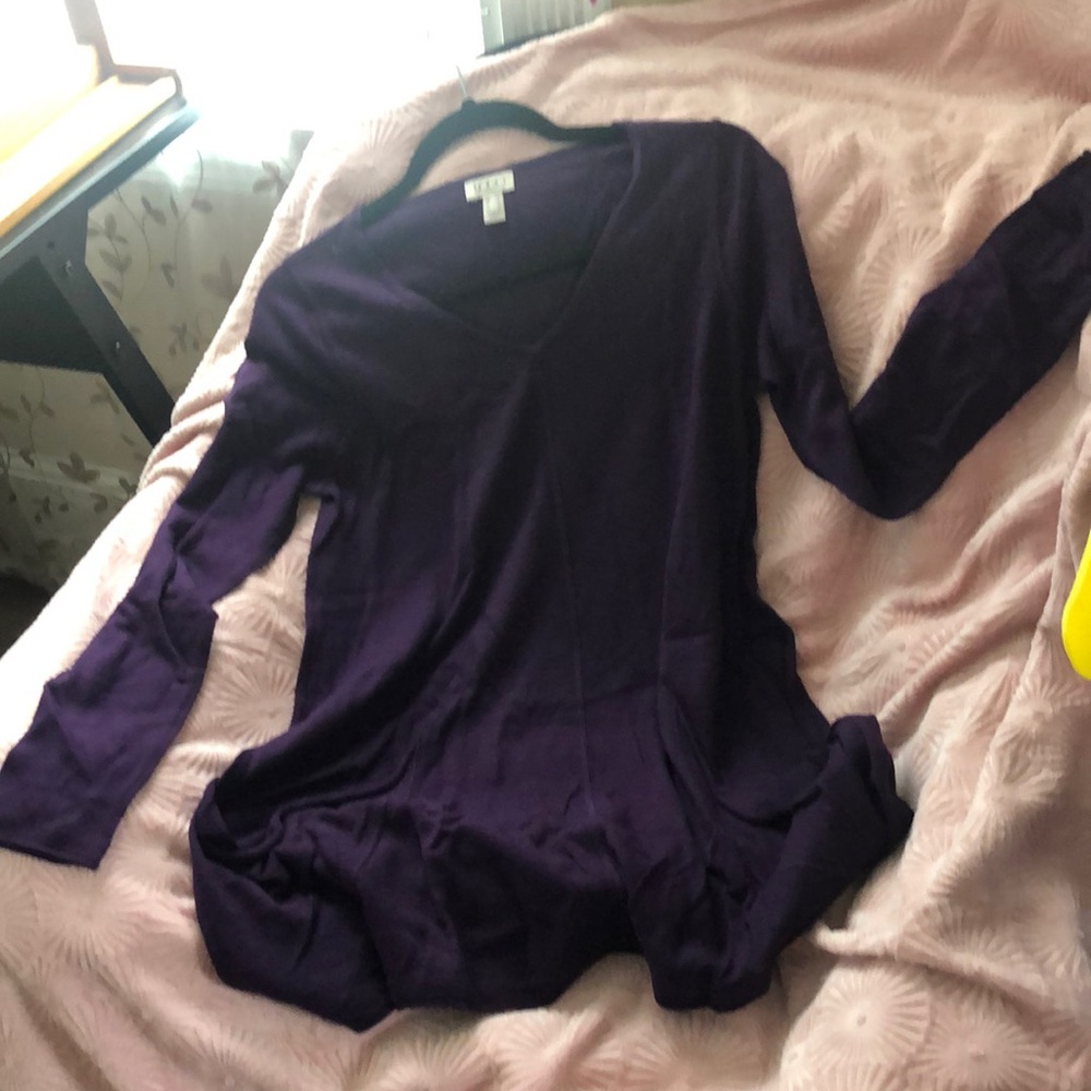 Logo-Lori Goldstein, cotton cashmere sweater with drape pocket, dark violet, XS